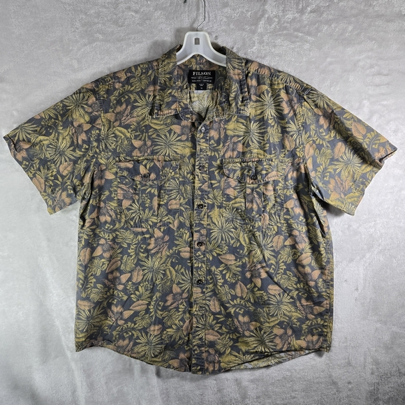 Filson Washed Feather Cloth Shirt Palm XL Button Up Multicolor Mens Short Sleeve - Picture 1 of 9